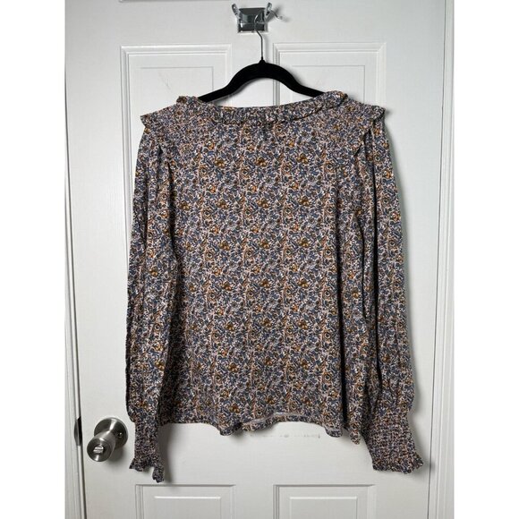 Boden WOMENS SIZE US 10 Notch Neck Smocked Frill Pink Orange/Blue Floral Top NWT - Picture 7 of 13